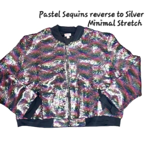 NEW NWT LuLaRoe Elegant Mermaid Pastel Sequins Stevie Bomber Jacket - Picture 2 of 5